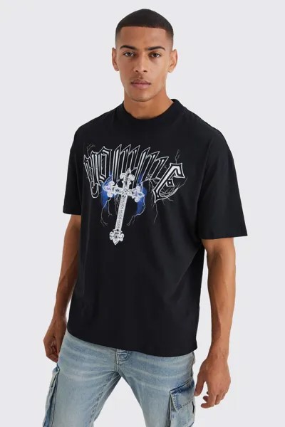 Футболка оверсайз homme cross с графикой Boohoo, черный
