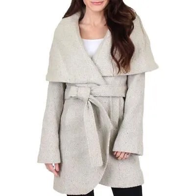 Женское шерстяное пальто оверсайз T Tahari Marla с запахом и воротником-шалью серо-коричневого цвета, размер S