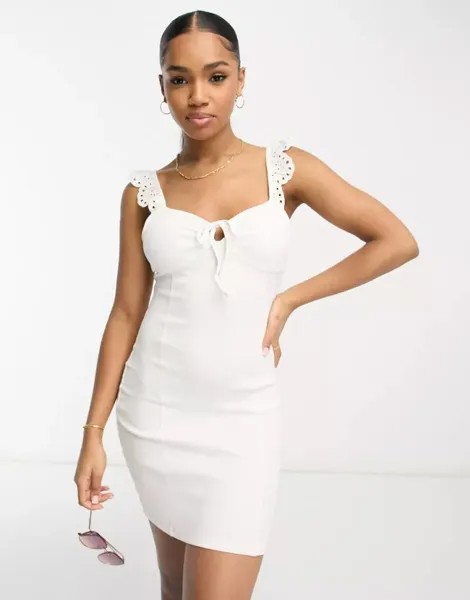 Белое облегающее платье Miss Selfridge с завязками спереди и вышивкой на люверсах
