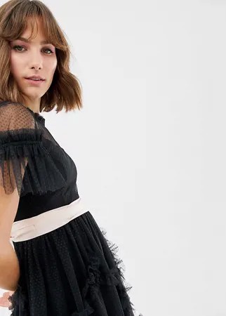 Черное короткое приталенное платье со сборками Needle & Thread-Черный