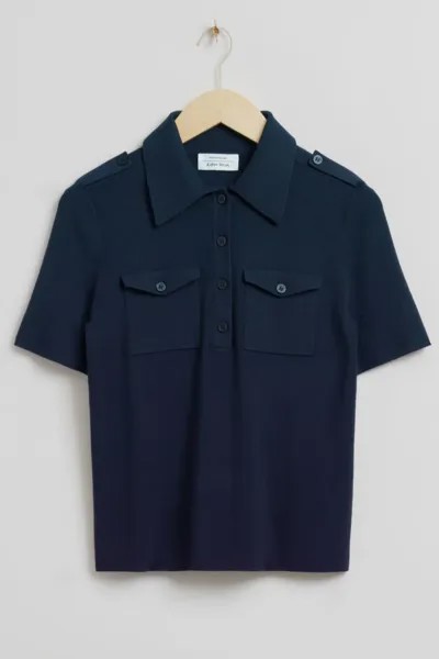 Облегающая рубашка-поло с однородными деталями и другими историями H&M, синий