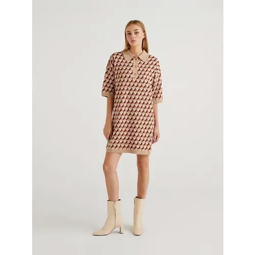 Платье-поло UNITED COLORS OF BENETTON, повседневное, прямой силуэт, мини, вязаное, размер L, синий