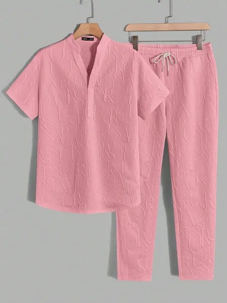 Мужская повседневная трикотажная рубашка-поло и брюки с тиснением букв Manfinity Homme, розовый