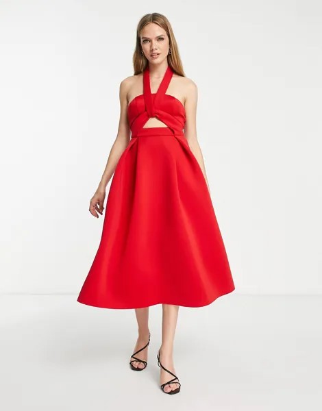 Красное платье миди для выпускного вечера с вырезом на шее ASOS DESIGN