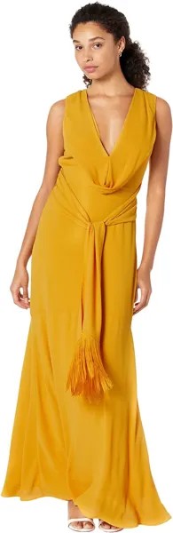 Платье BCBGMAXAZRIA Twist Front Fringe Gown, цвет Golden Glow
