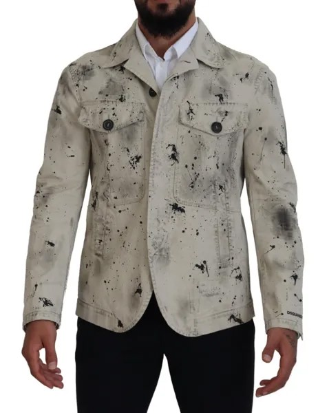 DSQUARED2 Куртка Off White Black Splash Print Повседневная джинсовая IT48/US38/M 1250 долларов США
