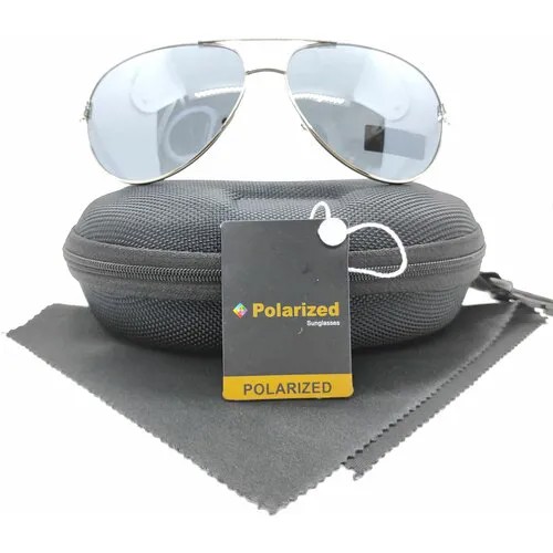 Солнцезащитные очки Polarized, авиаторы, оправа: пластик, градиентные, с защитой от УФ, поляризационные, серебряный
