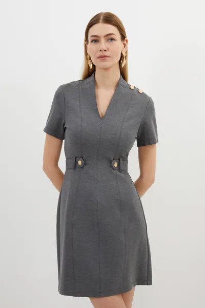 Мини-платье из джерси с поясом Ponte Karen Millen, серый