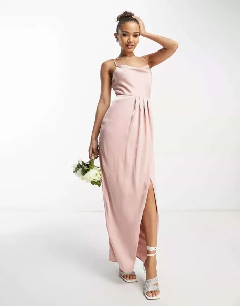 Розовое атласное платье макси TFNC Bridesmaid