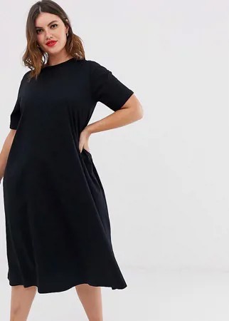 Свободное платье-футболка миди ASOS DESIGN Curve-Черный