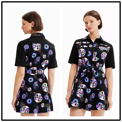 Внешняя торговля, Испания 2023 г., desigual, Модное Новое платье с поясом и воротником-рубашкой