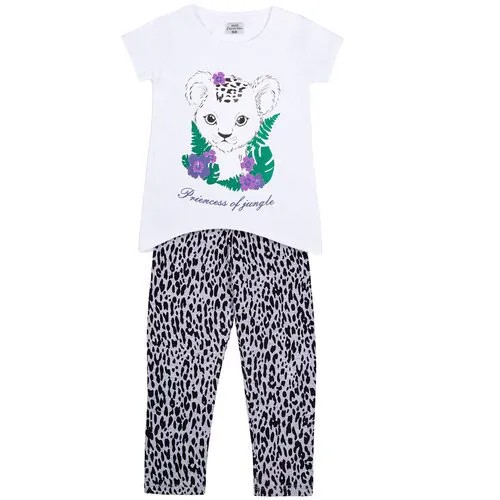 Лосины и футболка детские Amarobaby KIDS, Leopard, серый, 98