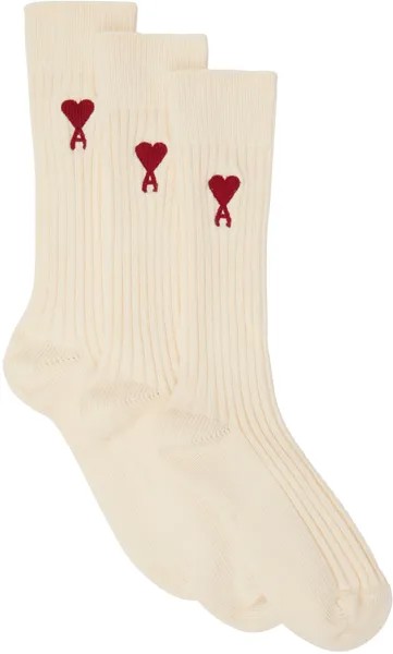 Комплект из трех носков кремового цвета AMI Alexandre Mattiussi Ami de C?ur