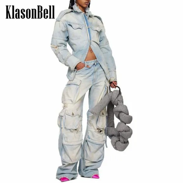 2,8 KlasonBell Модная Джинсовая куртка с дырками или джинсы-карго для женщин