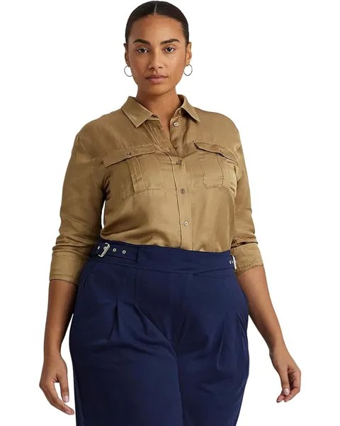 Рубашка LAUREN Ralph Lauren Plus-Size Satin Shantung Shirt, цвет Burnished Tan