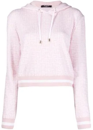 Balmain укороченное худи с монограммой PB