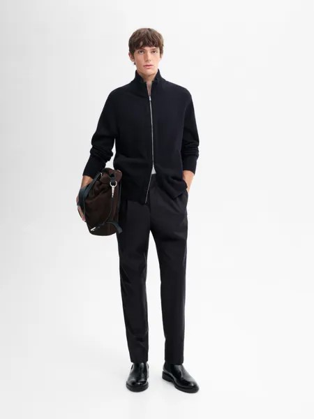 Кардиган на молнии из шерсти и кашемира Massimo Dutti, синий
