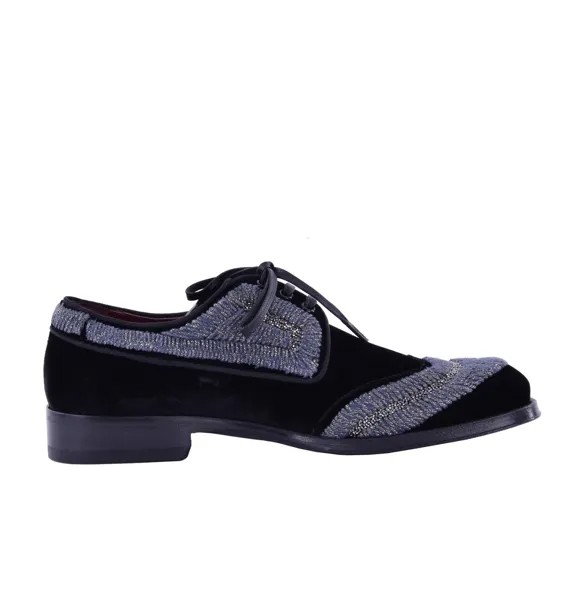 DOLCE - GABBANA Бархатные туфли дерби с вышивкой SASSARI Черный Серебристый 04904