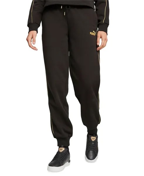 Женские брюки-джоггеры Essential с металлизированной окантовкой и минималистичным принтом Puma, черный