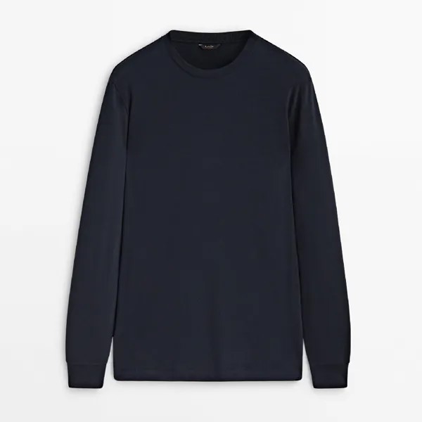 Лонгслив Massimo Dutti Cotton, темно-синий