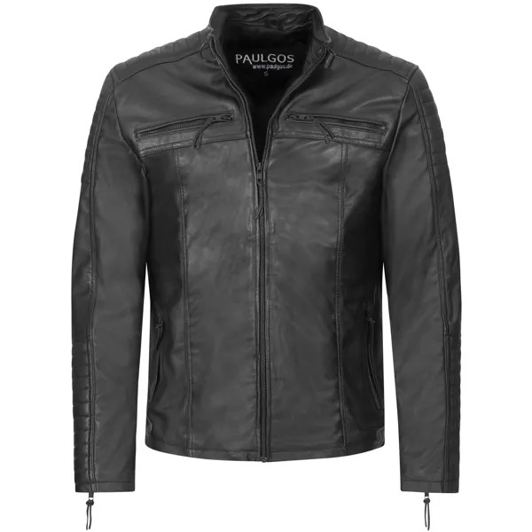 Кожаная куртка PAULGOS Übergangsjacke Biker Look Echtleder D1, черный