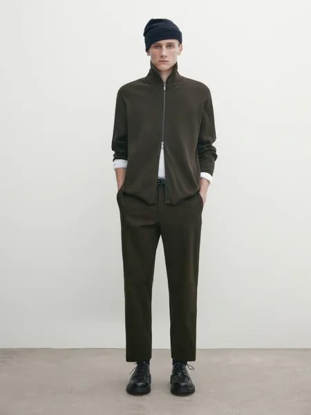 Кардиган миланской вязки с воротником-стойкой и молнией Massimo Dutti, зеленый