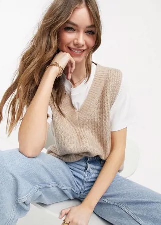 Серо-бежевый вязаный жилет с V-образным вырезом от комплекта ASOS DESIGN