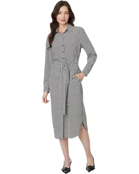 Платье LAUREN Ralph Lauren Petite Houndstooth Belted Crepe Shirtdress, цвет Cream/Black