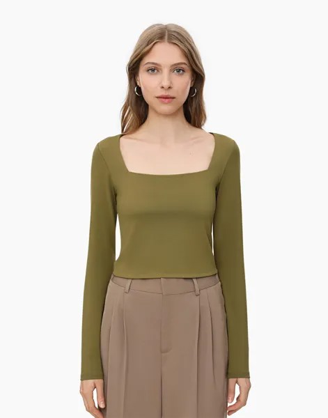 Лонгслив женский Gloria Jeans GKT019535 зеленый M