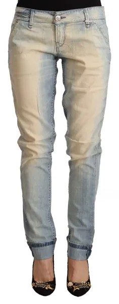 Джинсы ACHT Голубые джинсовые брюки скинни из стираного хлопка с низкой талией IT42/US8/M