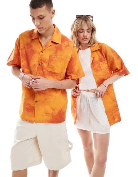 Оранжевая рубашка оверсайз унисекс COLLUSION Tie Dye