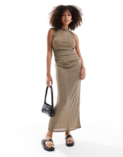 Платье Pull&Bear Knitted Semi Sheer Sleeveless Midaxi, серовато-коричневый