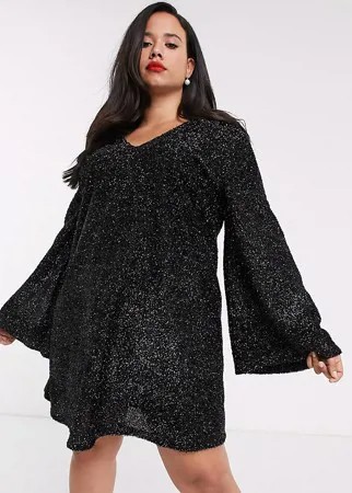 Свободное платье мини с рукавами клеш ASOS DESIGN Curve-Черный цвет
