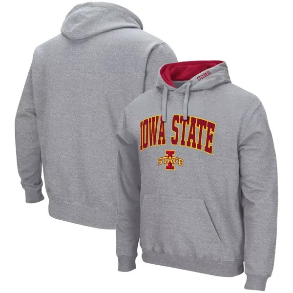 Мужской серый пуловер с капюшоном с капюшоном Iowa State Cyclones Arch & Logo 3.0 Colosseum
