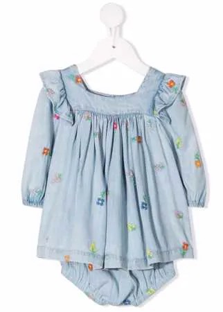 Stella McCartney Kids джинсовое платье с цветочной вышивкой