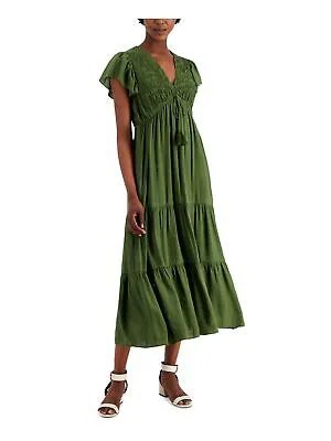 TAYLOR Женское платье макси с зеленым галстуком и тройным развевающимся рукавом + расклешенное платье 6