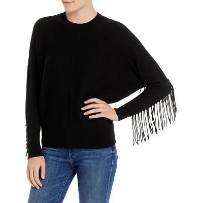 Женский кашемировый черный пуловер с бахромой под частной маркой, рубашка-свитер XL BHFO 9079