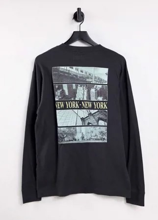 Черный лонгслив с логотипом на спине Abercrombie & Fitch