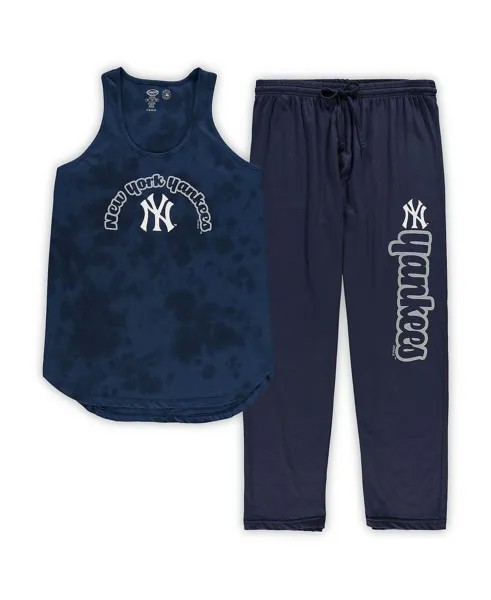 Женский темно-синий комплект из трикотажной майки и брюк New York Yankees больших размеров для сна Concepts Sport, темно-синий