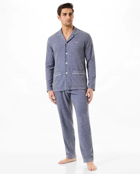 Длинная однотонная мужская пижама с застежкой на пуговицы Lohe, синий