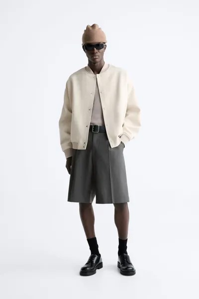 Фактурная куртка-бомбер ZARA, песочный