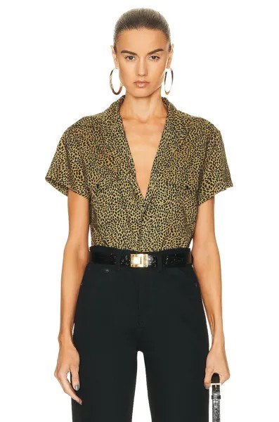 Рубашка Saint Laurent Cropped Short Sleeve, цвет Black & Camel