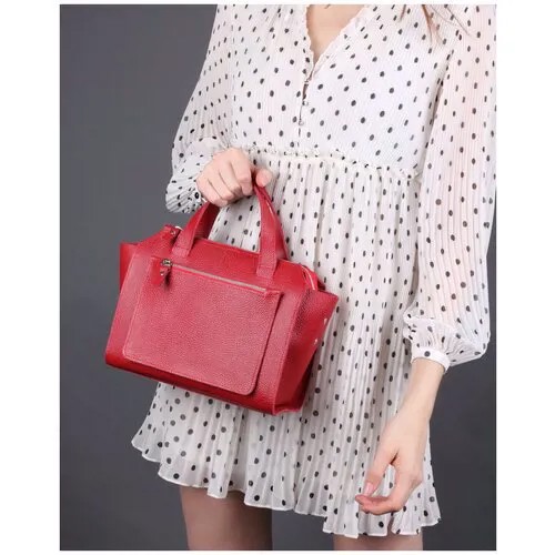 Женская сумка тоут из натуральной кожи красная A018 ruby mini grain Divalli