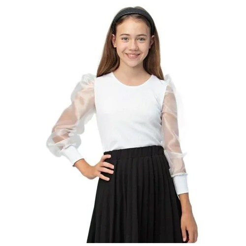Блузка для девочки школьная белая с пышными рукавами 140 размер