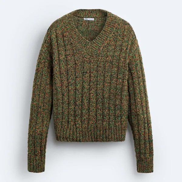 Джемпер Zara Textured, зеленый/оранжевый