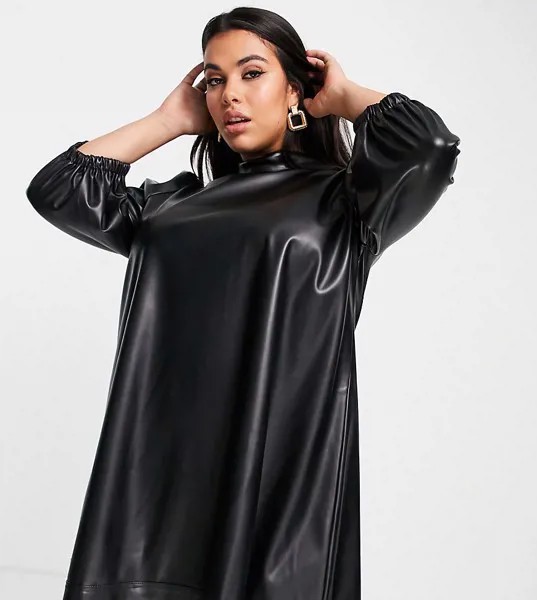 Свободное платье мини из искусственной кожи ASOS DESIGN Curve-Черный цвет
