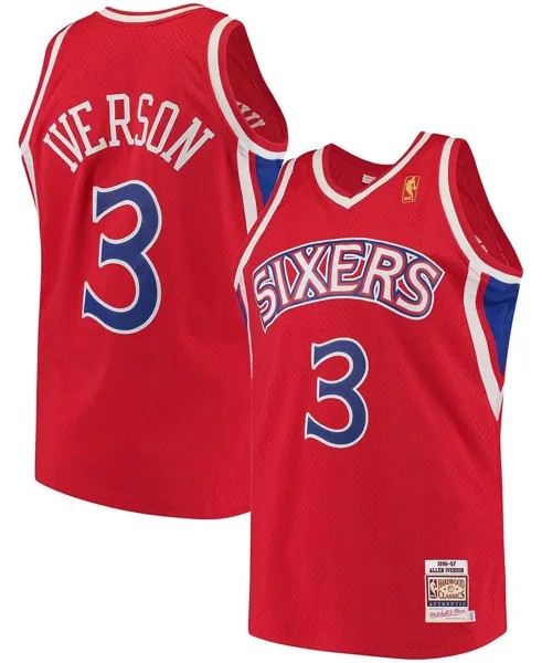 Мужская футболка allen iverson red philadelphia 76ers hardwood classics authentic jersey Mitchell & Ness, красный