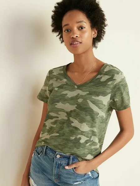 NWT Old Navy Soft EveryWear Футболка с v-образным вырезом и принтом, зеленая камуфляжная женская футболка SM L XXL