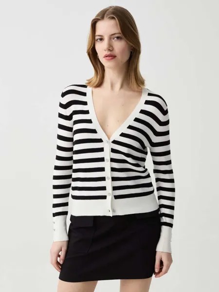 Полосатый кардиган с драгоценными пуговицами Ovs, цвет white/black