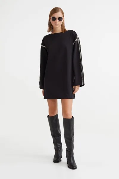Платье из джерси с вышивкой H&M, черный